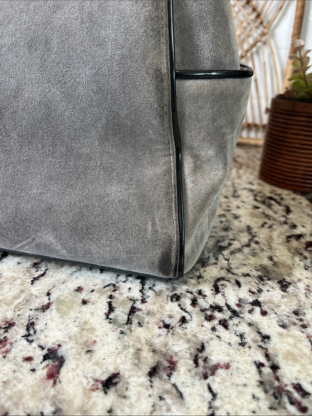Beijo Gray Suede Shoulder Bag with Black Handle - Picture 8 of 13